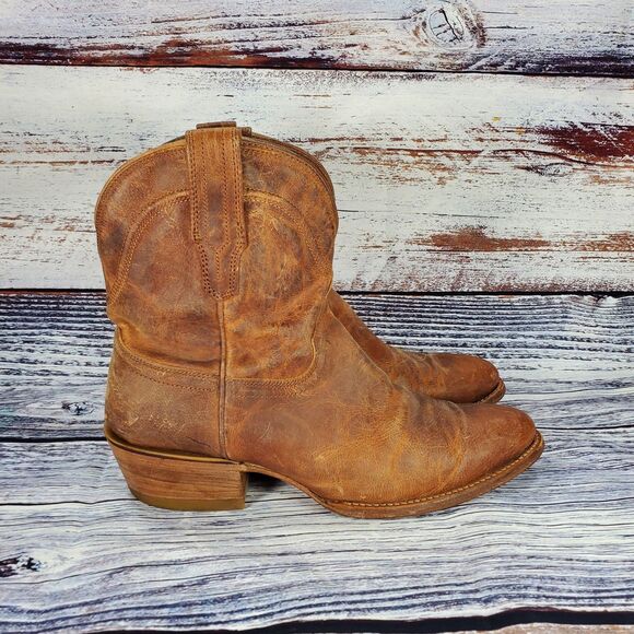 Tecovas Penny Brown Leather Distressed Ankle Boots Women's Size 9 - Picture 1 of 10